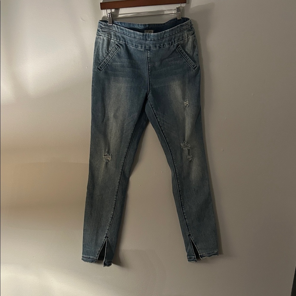 Tribal Women's Distressed Blue Skinny Jeans